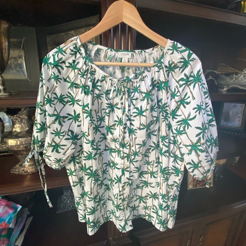 Green Palm Print Women's Top J Crew